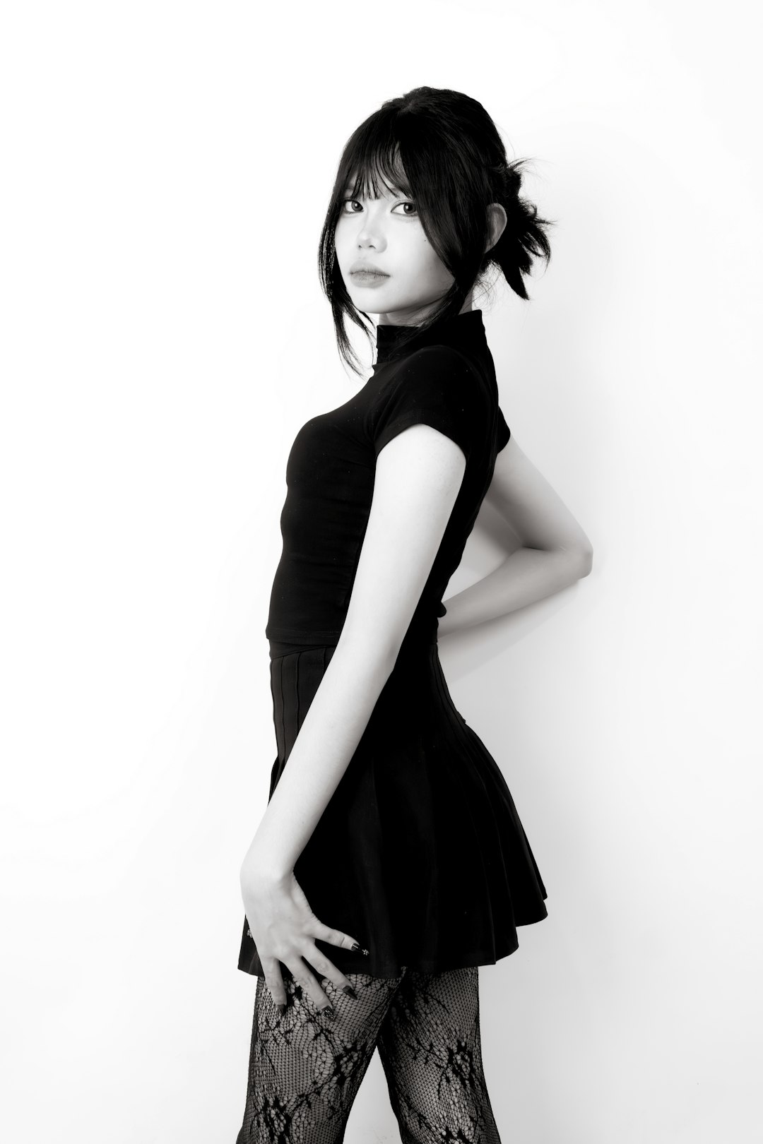 Look 02 - minimalist black slip dress with silver accessories