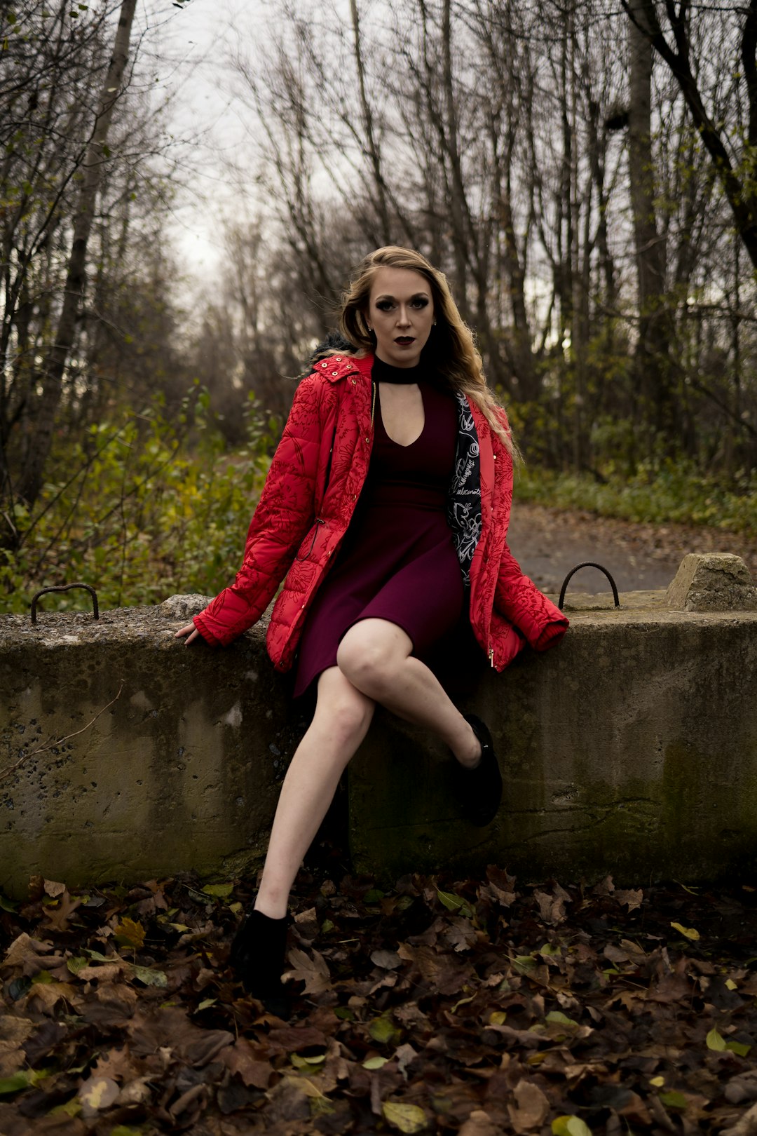Burgundy wrap dress with gold jewelry - Maison Lyra new arrival